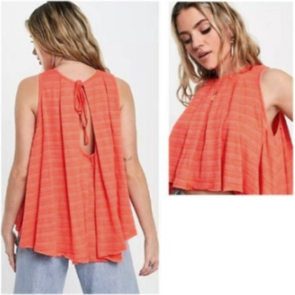 NWT  Free People Coral/Orange Turn It Up Striped High-Low Tank Top XS